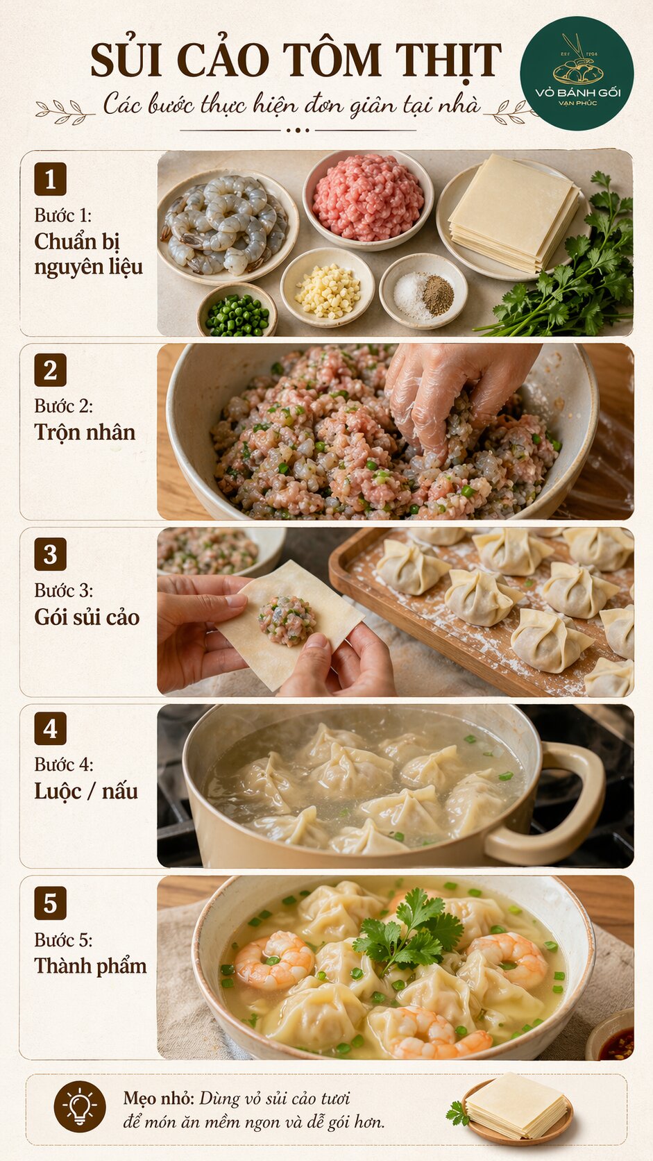 Công thức sủi cảo tôm thịt